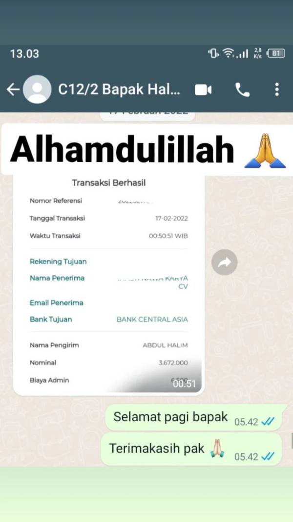 Testimoni bukti transfer 14