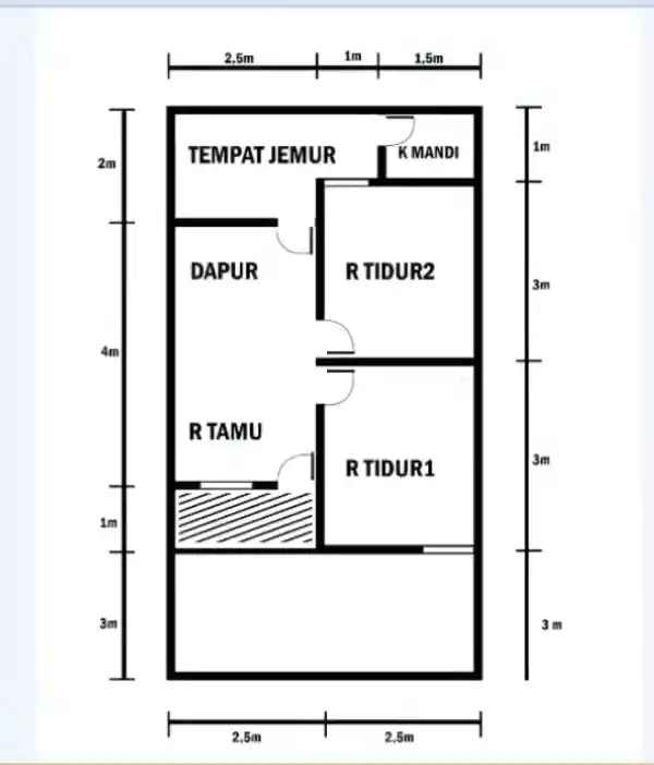 Denah Rumah 5x7 2 Kamar yang Fungsional
